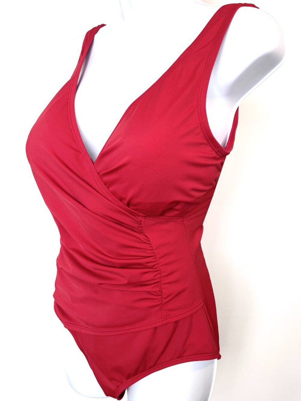 Jantzen Red One Piece Swim Surplice Neckline Size 10  Wrap Waist Side Ruching